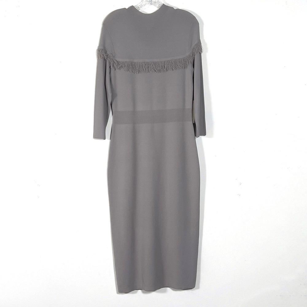 Eva Mendes New York & Co Pullover Knit‎ Midi Dress Sz L Gray Long Sleeve Fringed
